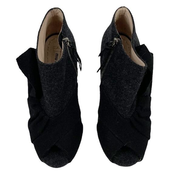 Miu Miu Dark Grey and Black Wool Open Toe Ankle Boots Booties Size 37 US 7 - Picture 6 of 10
